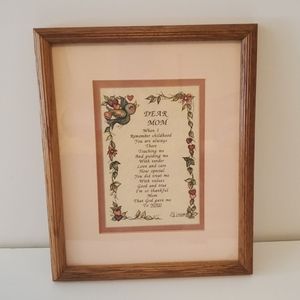 Framed Dear Mom Letter Wall Hanging 9 x 11